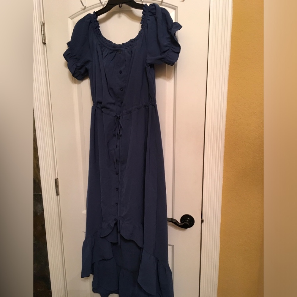 Elegant high low, Blue Women's Dress, cold shoulder NWOT, XL